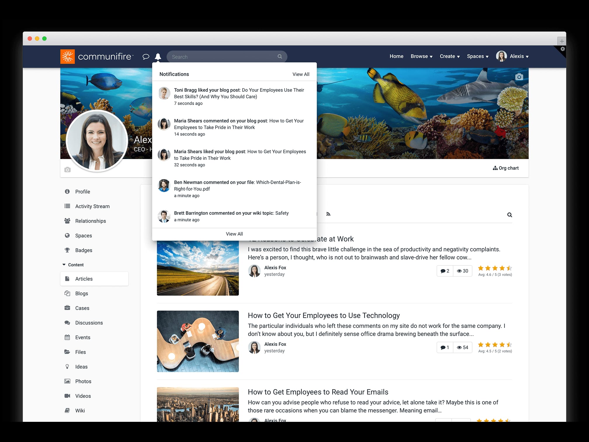 intranet software notifications
