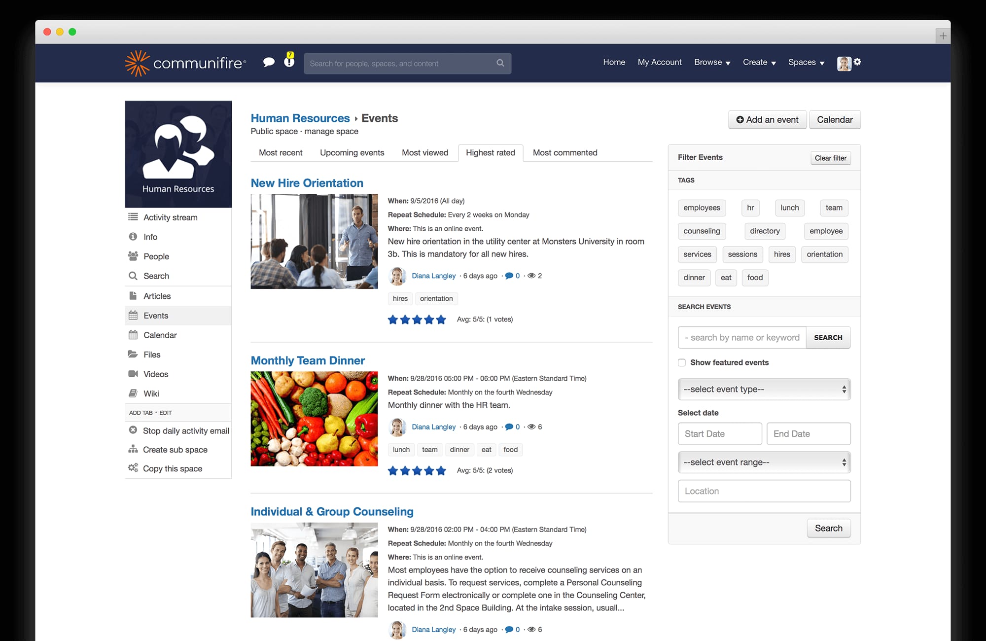 intranet calendars - events